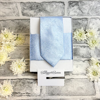 Cloudy Blue Paisley Wedding Tie Set, 6 of 6