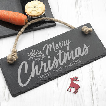 Personalised Merry Christmas Slate Hanging Sign, 2 of 5