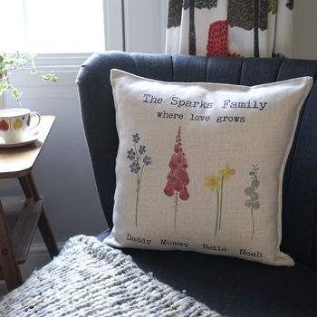 Personalised Watercolour Flowers Family Cushion, 2 of 5