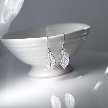 Sterling Silver Mint Leaf Dangly Earrings, 4 of 9