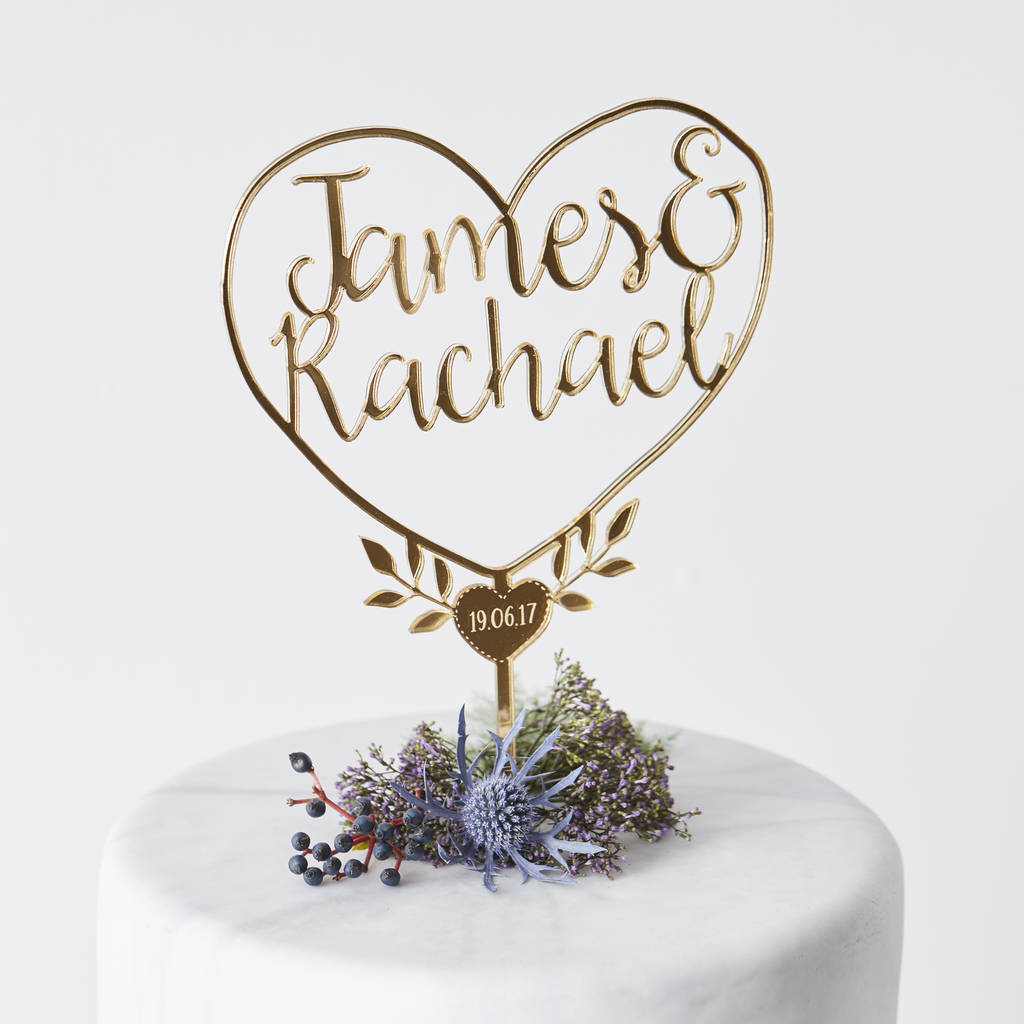 Personalised Couples Heart Cake Topper, 1 of 6