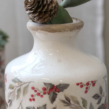 Holly And Mistletoe Ceramic Bottle Vase, 3 of 3