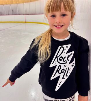 Rock And Roll Thunderbolt Kids Sweatshirt In Black, 3 of 7