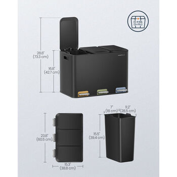 Three Compartment Recycling Waste Bin, 2 of 6