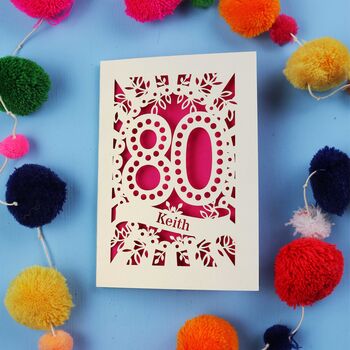 Personalised 80th Birthday Card Papercut Spotty Design, 5 of 9
