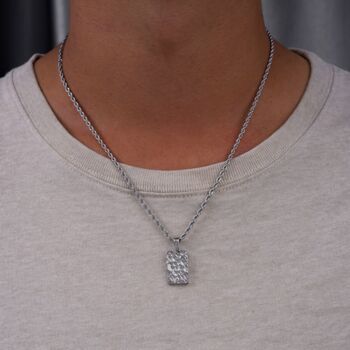 Gold Plated Rectangle Hammered Pendant Necklace For Men Stainless Steel Chain, 8 of 12