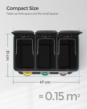 Triple Kitchen Waste Sorting Bin With Pedals, 5 of 8