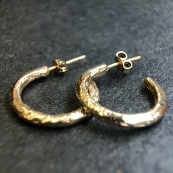 18ct Fair Mined Gold Plated Silver Textured Hoops, 2 of 4