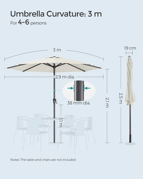 3m Garden Parasol Umbrella Upf 50+ Sun Shade 30° Tilt, 12 of 12