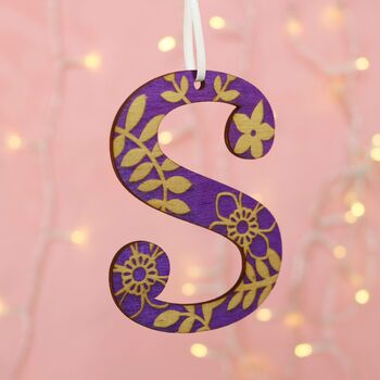 Purple Floral Initial Christmas Decoration, 2 of 4