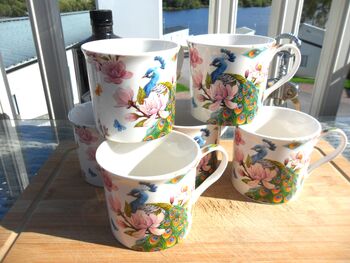 Set Of Six China Palace Mugs In Peacock Design, 5 of 10