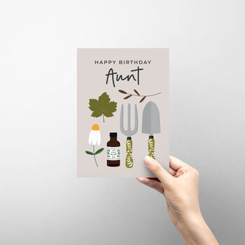 Aunt Birthday Card With Illustrated Gardening Accessories, 3 of 4