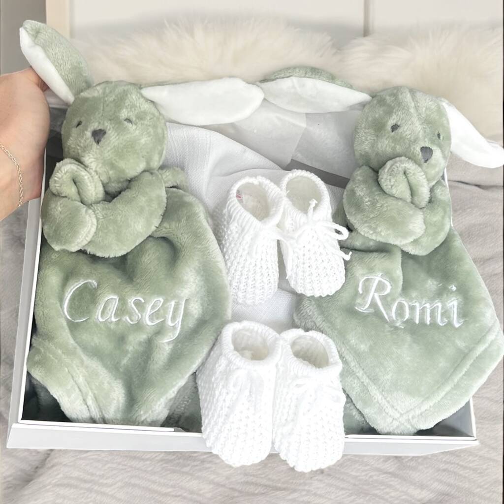 Personalised Twin Bunny Baby Gift, 1 of 4