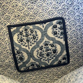 Block Print Quilted Tote Bag, Indian Print Handbag, 5 of 11