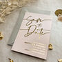Save The Date Card In Pink And Gold Foil, thumbnail 6 of 7