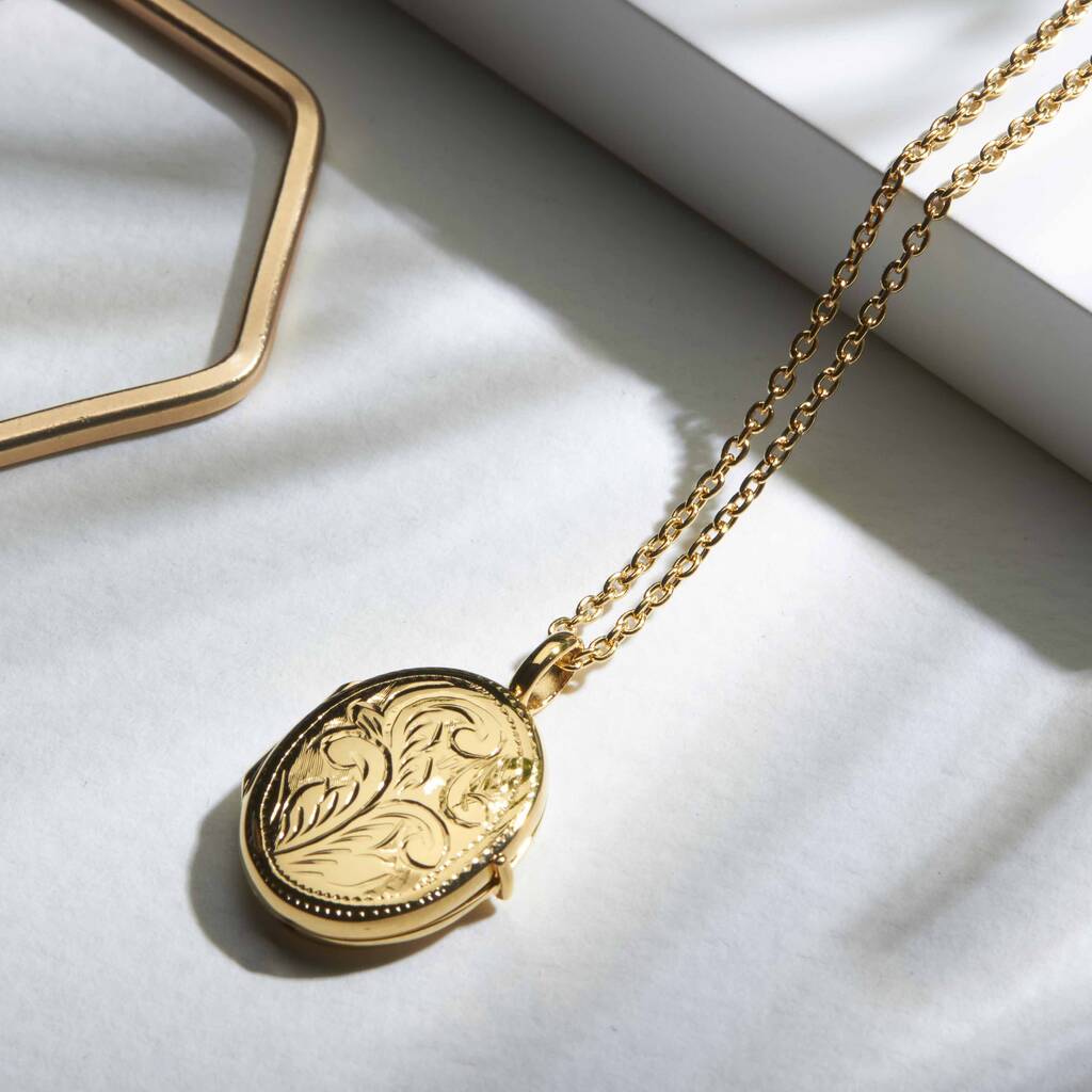 Personalised Little 18 K Gold Plated Scroll Oval Locket, 1 of 12