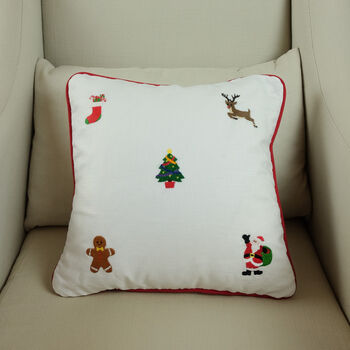 Christmas Themed Embroidered Cushion, 3 of 8