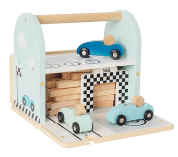 Personalised Wooden Car Racetrack Toy With Pitstop, 4 of 5