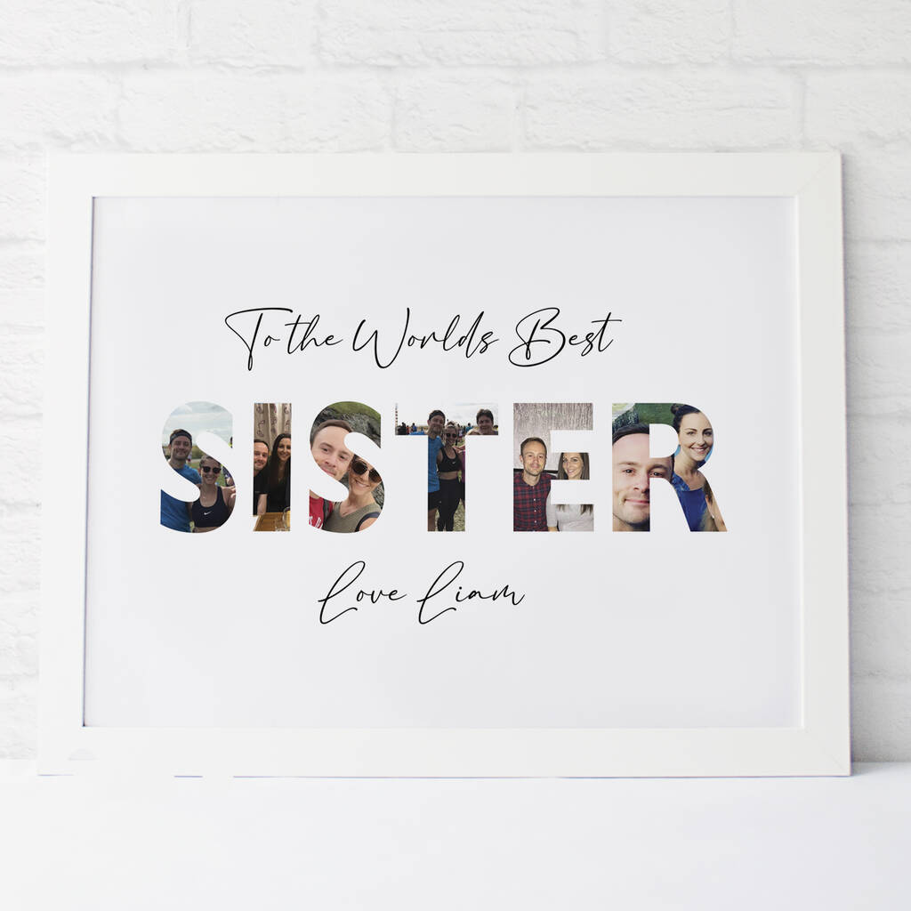 Printable Personalised Photograph Sister Word Print, 1 of 2