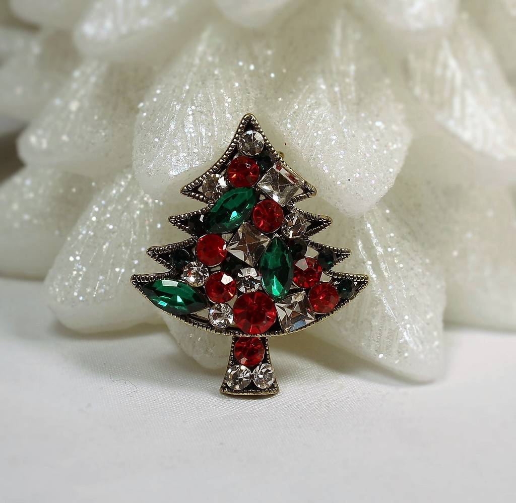 red and green christmas swarovski crystal brooch by diamond affair