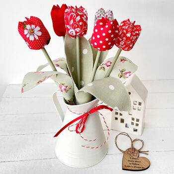 Handmade Cotton Anniversary Tulips With Engraved Tag, 3 of 8