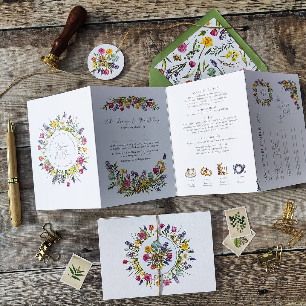 Spring Flowers Concertina Wedding Invitation By Paper Willow