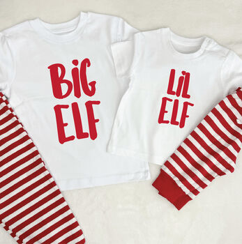 Big Elf Lil Elf Festive Sibling Matching Pyjamas, 2 of 2