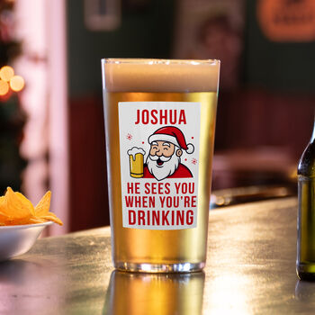 Funny Christmas Gift For Him Personalised Santa Beer Glass, 2 of 4