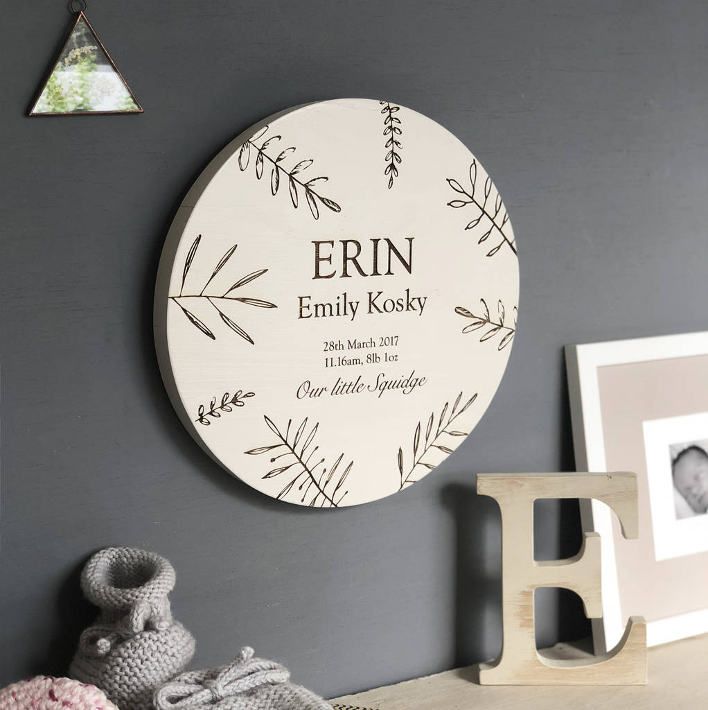 Oak Engraved New Baby Wall Plaque, 1 of 5