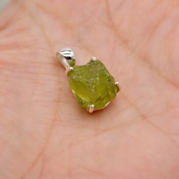 Raw Peridot Sterling Silver Pendant Necklace, 9 of 12