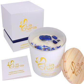 Gardenia Scented Candle Infused With Lapis Lazuli Crystals, 5 of 10