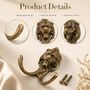 Vintage Brass Lion Wall Hooks Set Of Two, thumbnail 4 of 9