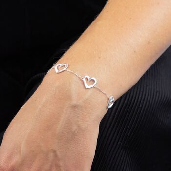 Adjustable Sterling Silver Open Heart Bracelet, 3 of 8
