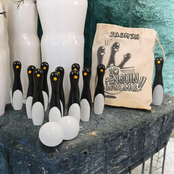 Personalised Penguin Ten Pin Bowling Kit In A Gift Bag, 2 of 6