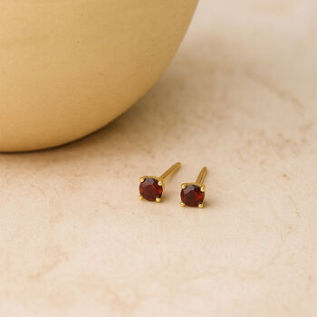 Solid 9ct Gold January Garnet Birthstone Stud Earrings, 3 of 5