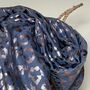 Rose Gold Leopard Print Scarf In Denim Blue, thumbnail 2 of 2