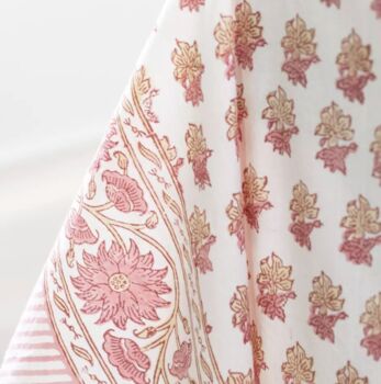 Peony Pink Hand Block Print Tablecloth, 3 of 4