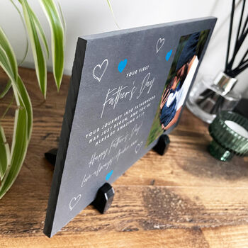 Personalised First Father's Day Photo Slate With Stand 25 X 15cm, 3 of 5
