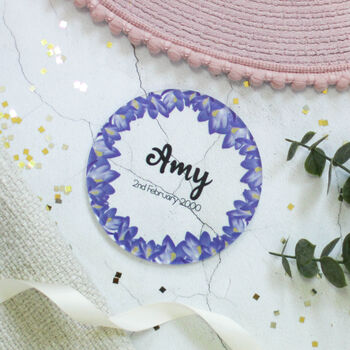 Personalised Birth Flower Coaster, February, Violet, 2 of 2