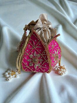 Hot Pink Silk Potli/Wrist Bag, 3 of 5