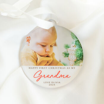 Personalised Photo Christmas Bauble – First Christmas As Grandma Gift, 4 of 7