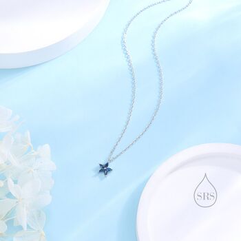Tiny Sapphire Blue Cz Flower Necklace, 2 of 12
