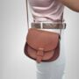 Crossbody Light Brown Caramel Tan Loop Closure Leather Saddle Bag Maya, thumbnail 1 of 5