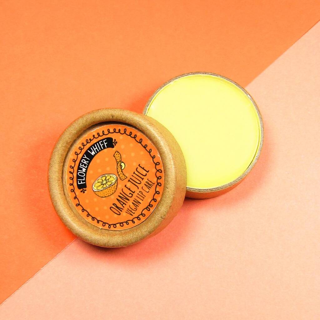 Orange Juice Vegan Lip Balm In Plastic Free Card Pot By Flowery Whiff