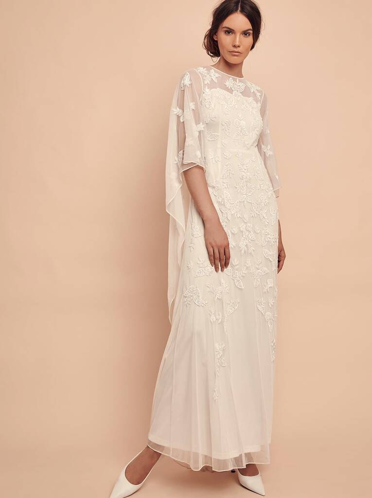 Cassie Embroidered Cape Wedding Dress, 1 of 4