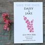 Pack 12 Cerise Larkspur Original Personalised Save The Date Wedding Stationery, thumbnail 1 of 6