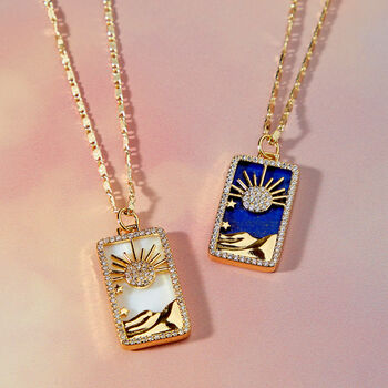 Pearl Or Lapis Sun Pendant On Gold Filled Chain, 3 of 9