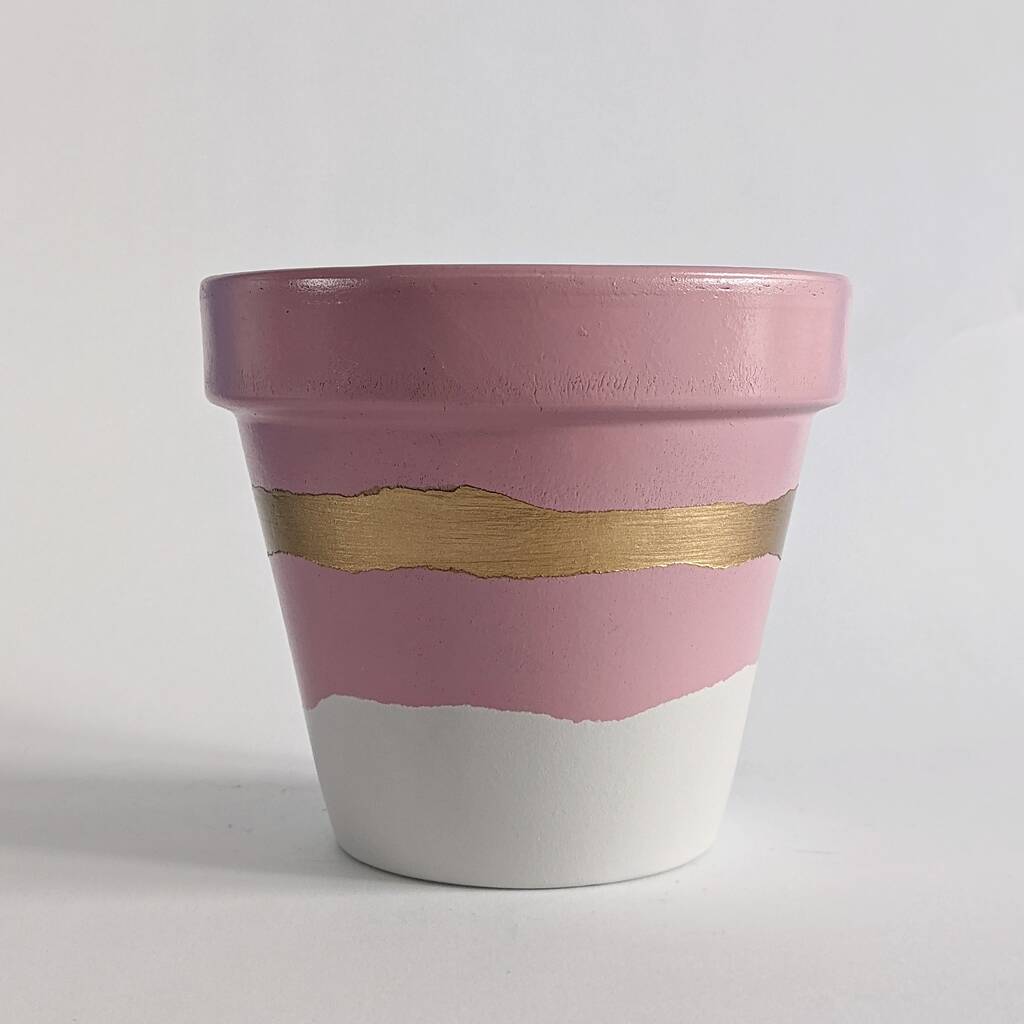 Grey And Gold Plant Pot / Planter / Light Pink