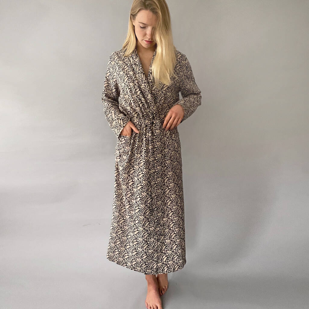 Ladies Peached Cotton Paisley Dressing Gown, 1 of 4