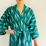Cotton Wrap Kimono In Green Ikat Weave, thumbnail 2 of 7